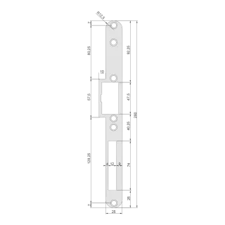 Têtière plate 280x35mm, Y1R pour gâche à encastrer 34mm, S33 IS LG