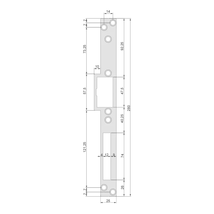 Têtière plate 280x35mm, Y1S pour gâche à encastrer 34mm, S33 IS LG