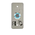 Bouton poussoir, Ø 19 mm, en acier inoxydable, cosses à souder, halo bleu, sur plaque étroite