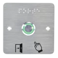Bouton poussoir, Ø 19 mm, en acier inoxydable, bornes à vis, halo vert, sur plaque carrée
