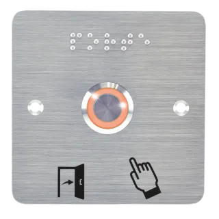 Bouton poussoir, Ø 19 mm, en acier inoxydable, cosses à souder, halo orange, sur plaque carrée