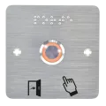Bouton poussoir, Ø 19 mm, en acier inoxydable, cosses à souder, halo orange, sur plaque carrée