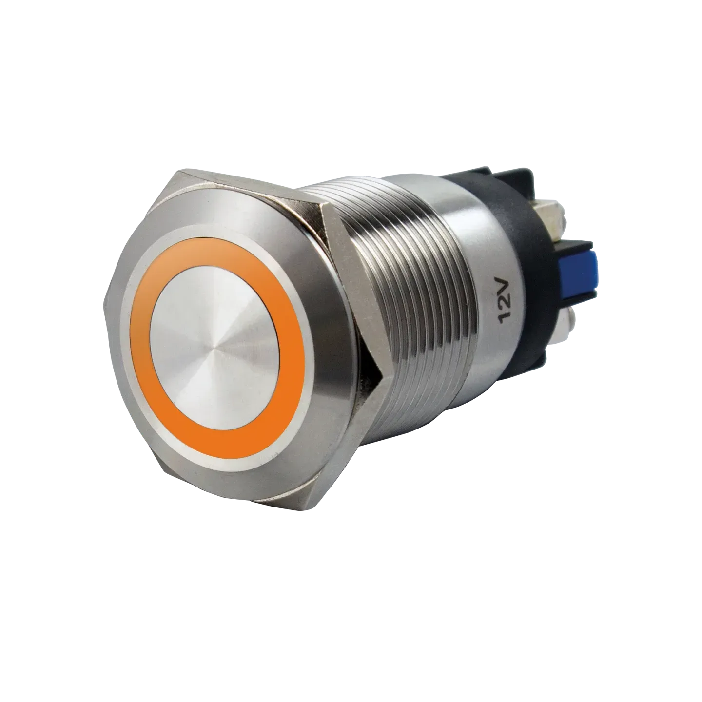 Bouton poussoir, Ø 19 mm, en acier inoxydable, bornes à vis, halo ...