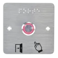 Bouton poussoir, Ø 19 mm, en acier inoxydable, précâblé, halo rouge, sur plaque carrée