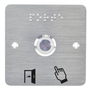 Bouton poussoir, Ø 19 mm, en acier inoxydable, précâblé, halo blanc, sur plaque carrée