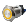 Bouton poussoir, Ø 19 mm, en acier inoxydable, bornes à vis, halo jaune