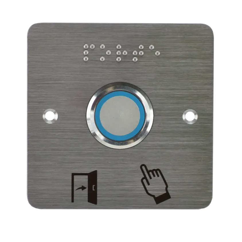 Bouton poussoir PMR, Ø 25 mm, sur plaque carrée