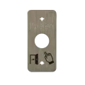 Plaque acier inoxydable 39,5 x 84,5 mm, perçage Ø 19 mm,  picto "Porte + doigt" et "PORTE" en braille 