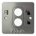 Plaque acier inoxydable  80 x 80 mm, perçage 2xØ19 mm, picto "Porte + doigt" et "PORTE" en braille 