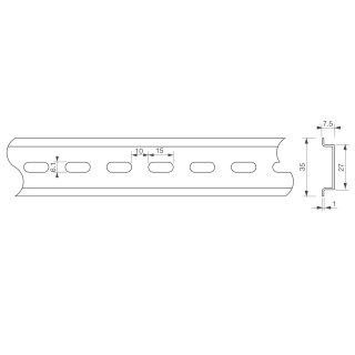 Rail DIN omega en acier, Longueur 2 m