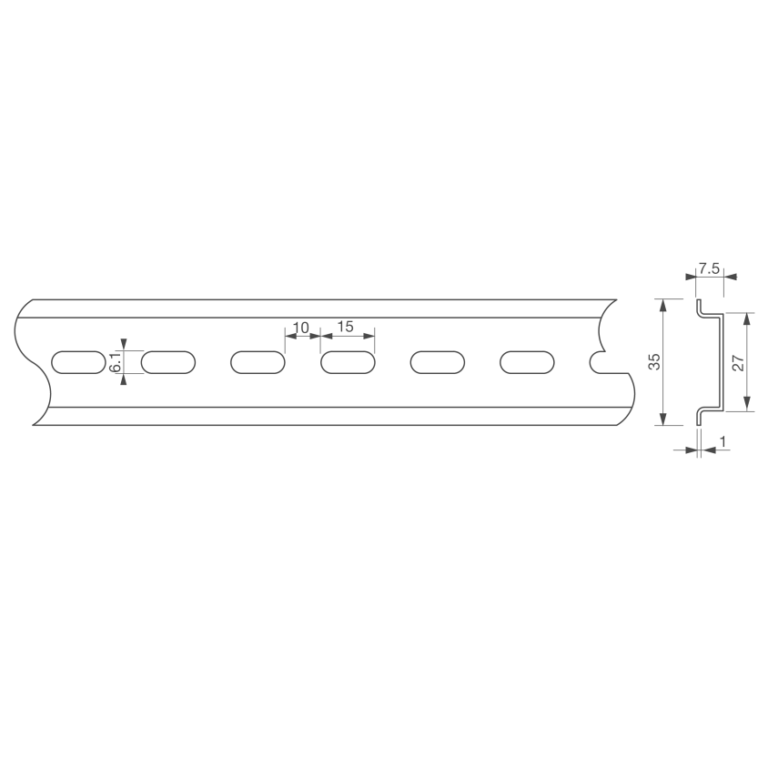 Rail DIN omega en acier, Longueur 2 m