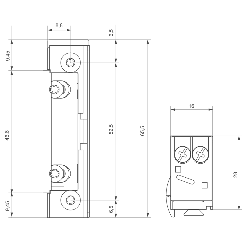 Gâche électrique à encastrer étroite S5 IP67, à émission de courant, 24V AC/DC