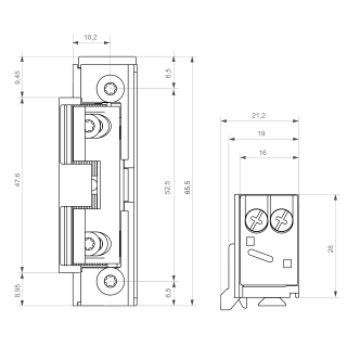 Gâche électrique à encastrer étroite S5 IP67 LG, à émission de courant, 10-24V AC/DC