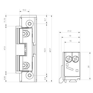 Gâche électrique à encastrer étroite S5 IP67 LG, à émission de courant, 6-28V AC/DC