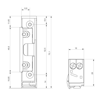 Gâche électrique à encastrer étroite S5, à émission de courant, 6-28V AC/DC, avec contact de signalisation