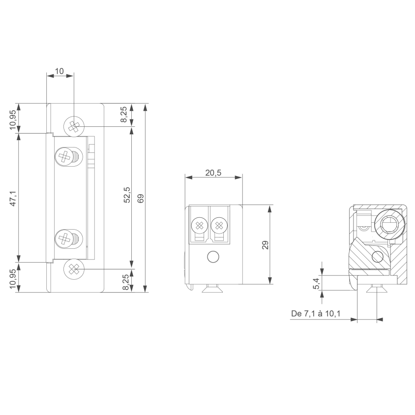 Gâche électrique à encastrer S3, à mémoire interne, 10-24V AC/DC