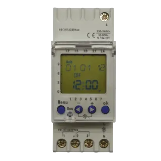 Horloge digitale rail DIN, 230 V AC, 2 contacts inverseurs (58 pas)