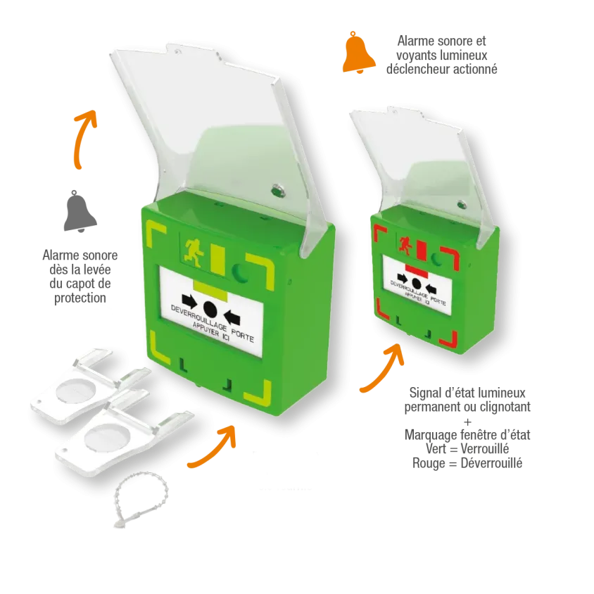 Déclencheur manuel VERT 3 contacts, lumineux et sonore