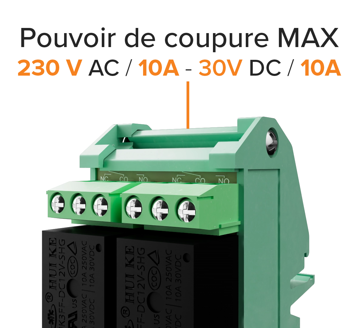 Modules relais rail DIN un vaste pouvoir de coupure permettant d'actionner des mécanismes à forte puissance